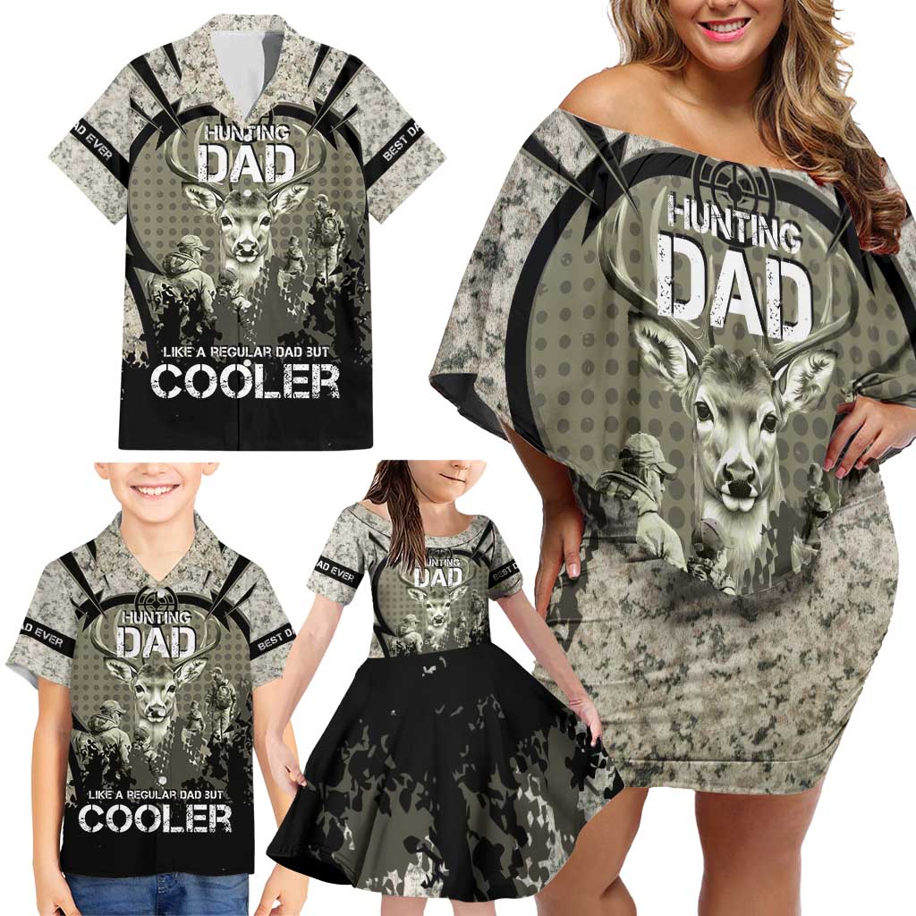 Deer Hunting Fathers Day Family Matching Off Shoulder Short Dress and Hawaiian Shirt Best Dad Ever