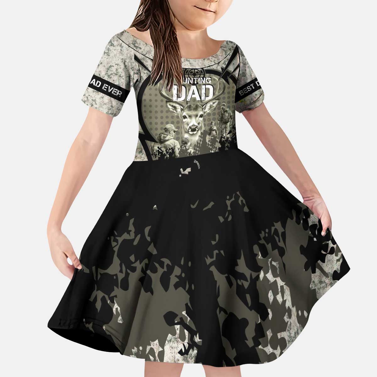 Deer Hunting Fathers Day Kid Short Sleeve Dress Best Dad Ever