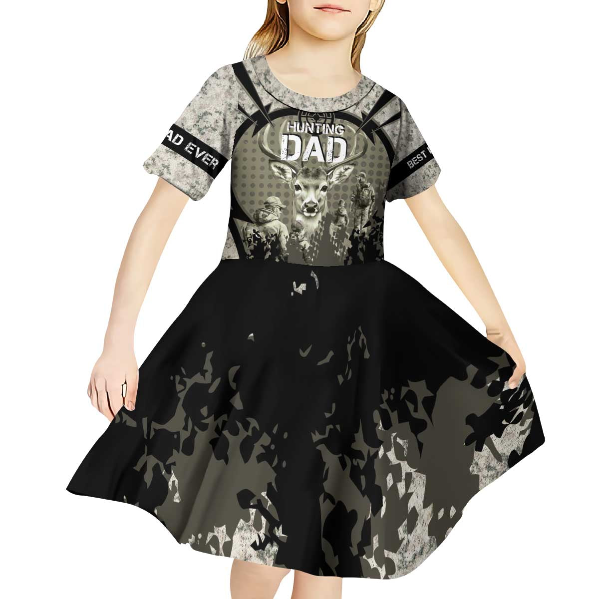 Deer Hunting Fathers Day Kid Short Sleeve Dress Best Dad Ever