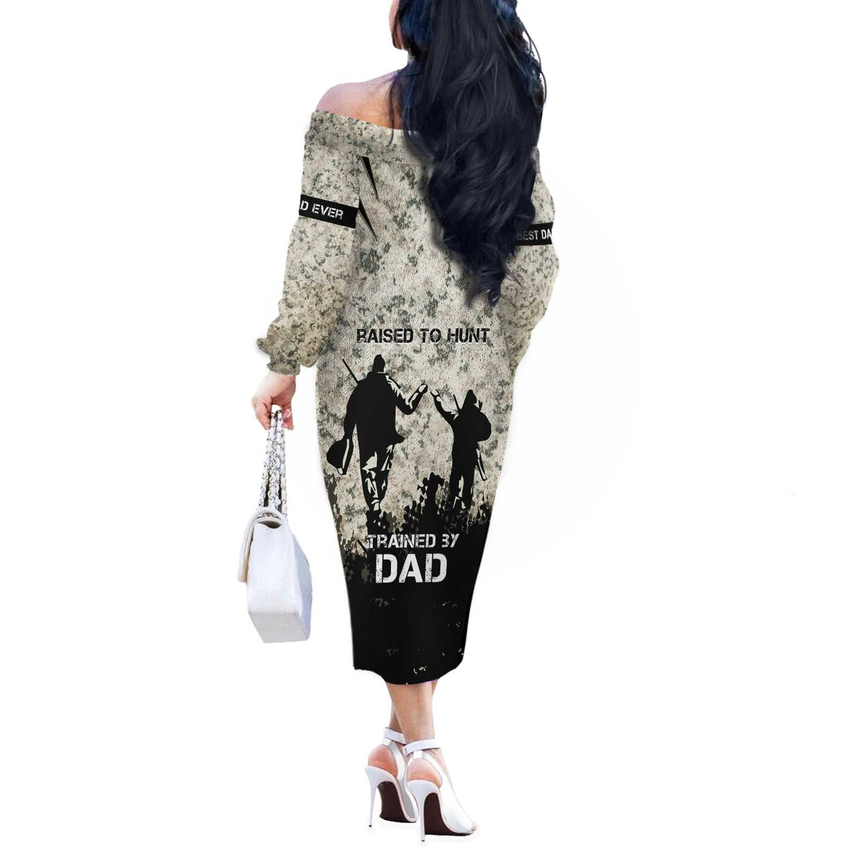 Deer Hunting Fathers Day Off The Shoulder Long Sleeve Dress Best Dad Ever
