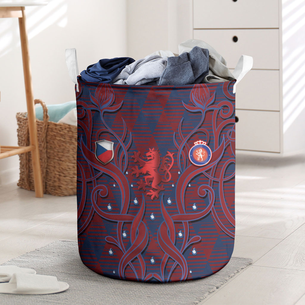 Czech Republic Football Laundry Basket Art Nouveau Patterns With National Lion