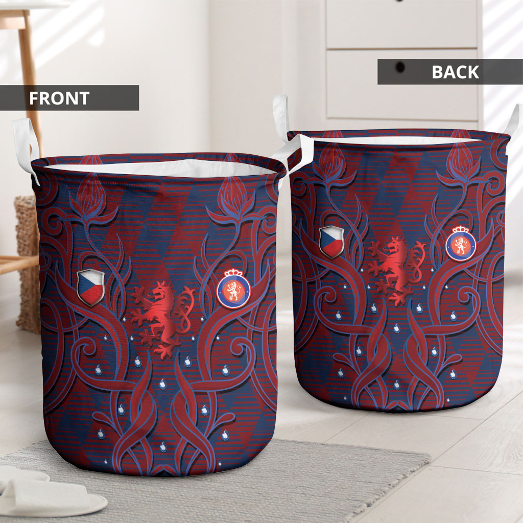 Czech Republic Football Laundry Basket Art Nouveau Patterns With National Lion
