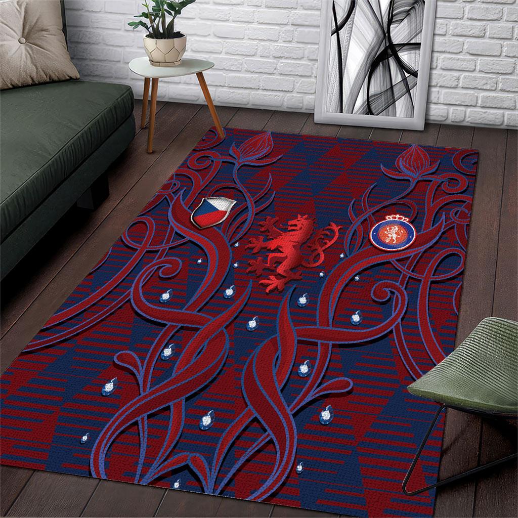 Czech Republic Football Area Rug Art Nouveau Patterns With National Lion