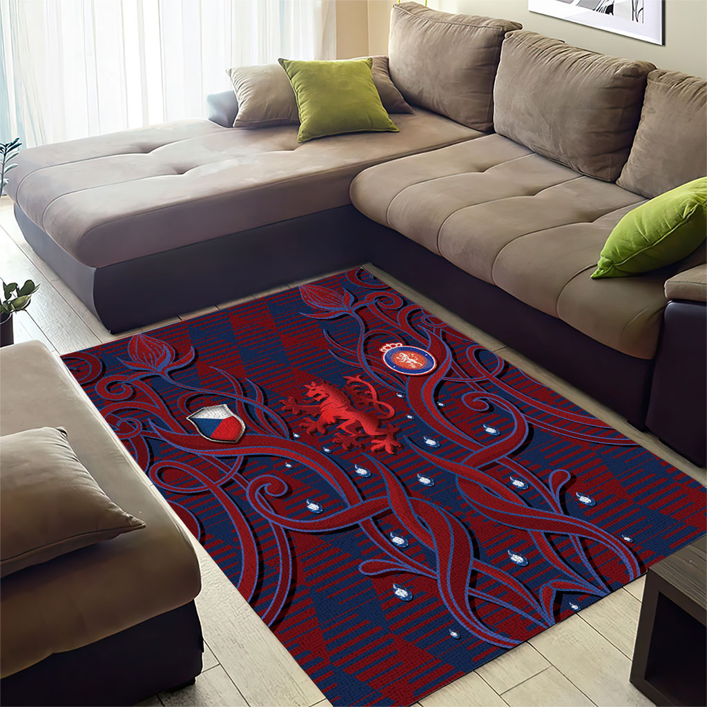 Czech Republic Football Area Rug Art Nouveau Patterns With National Lion