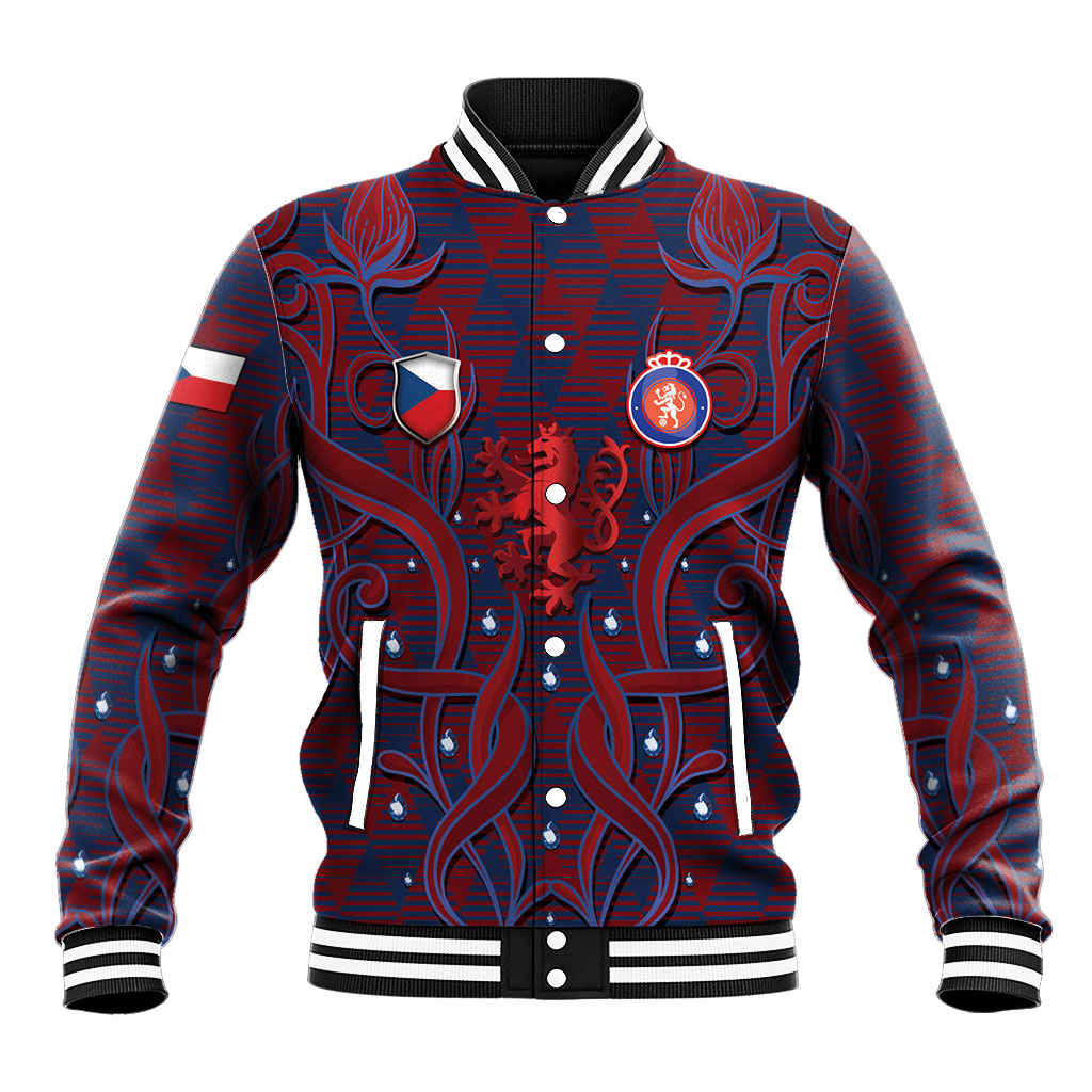 Custom Czech Republic Football Baseball Jacket Art Nouveau Patterns With National Lion