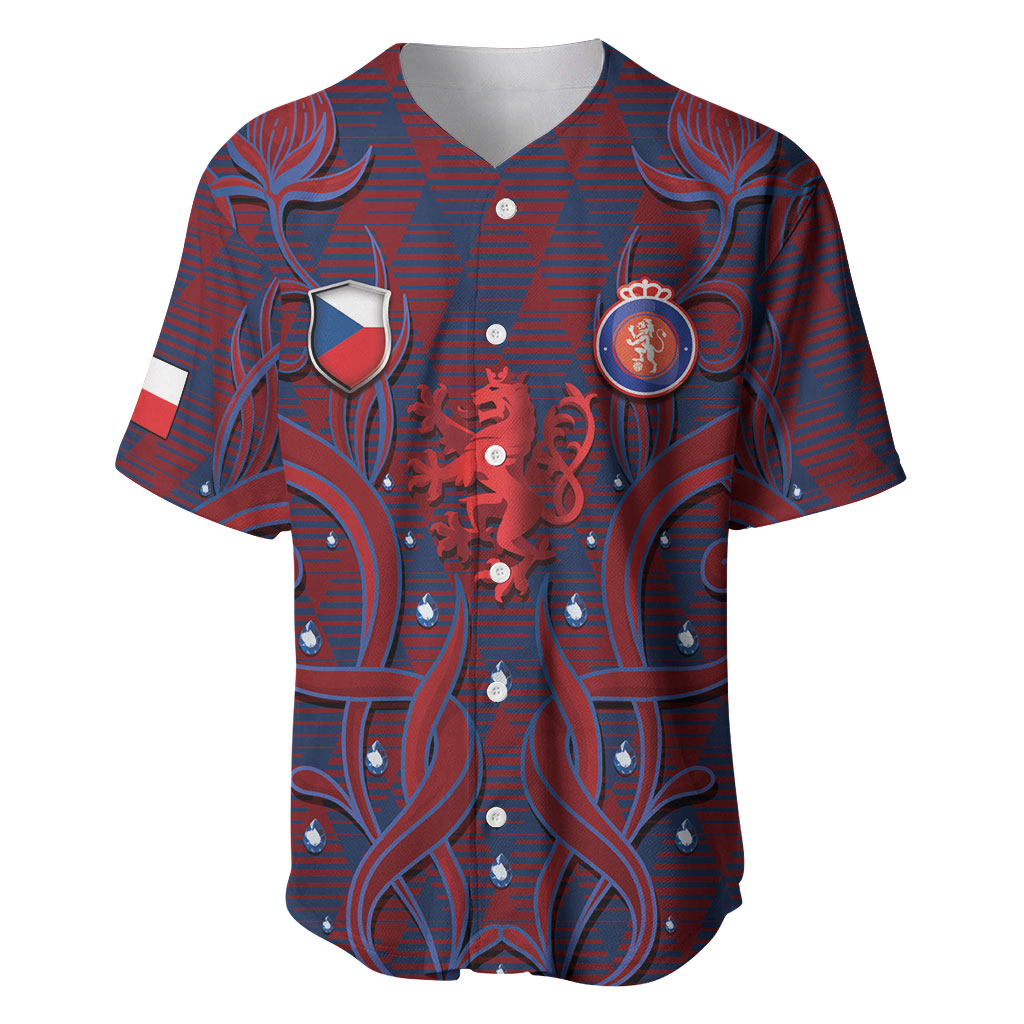 Custom Czech Republic Football Baseball Jersey Art Nouveau Patterns With National Lion