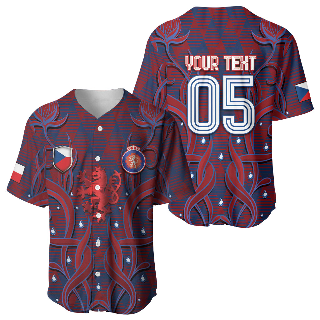 Custom Czech Republic Football Baseball Jersey Art Nouveau Patterns With National Lion