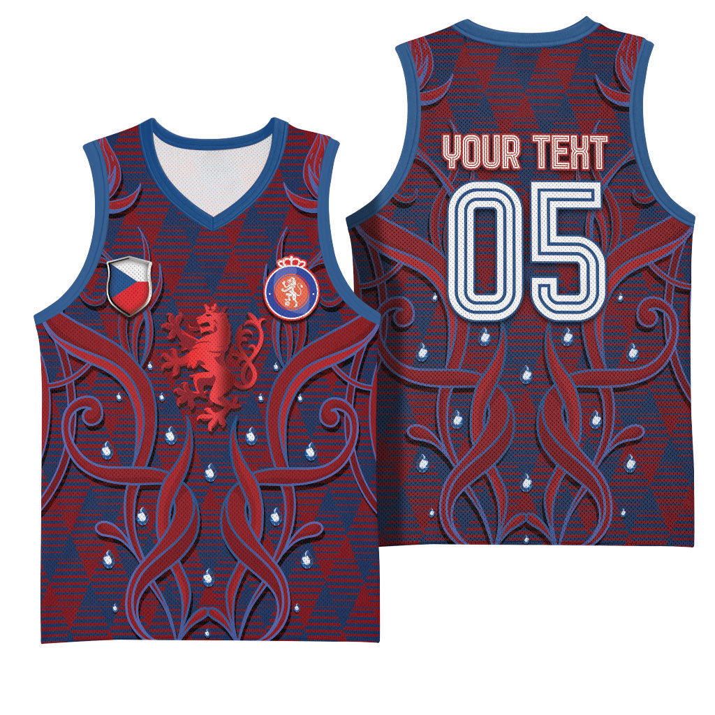 Custom Czech Republic Football Basketball Jersey Art Nouveau Patterns With National Lion