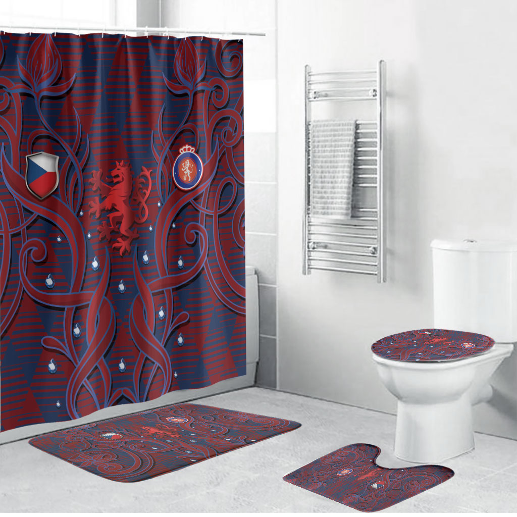 Czech Republic Football Bathroom Set Art Nouveau Patterns With National Lion
