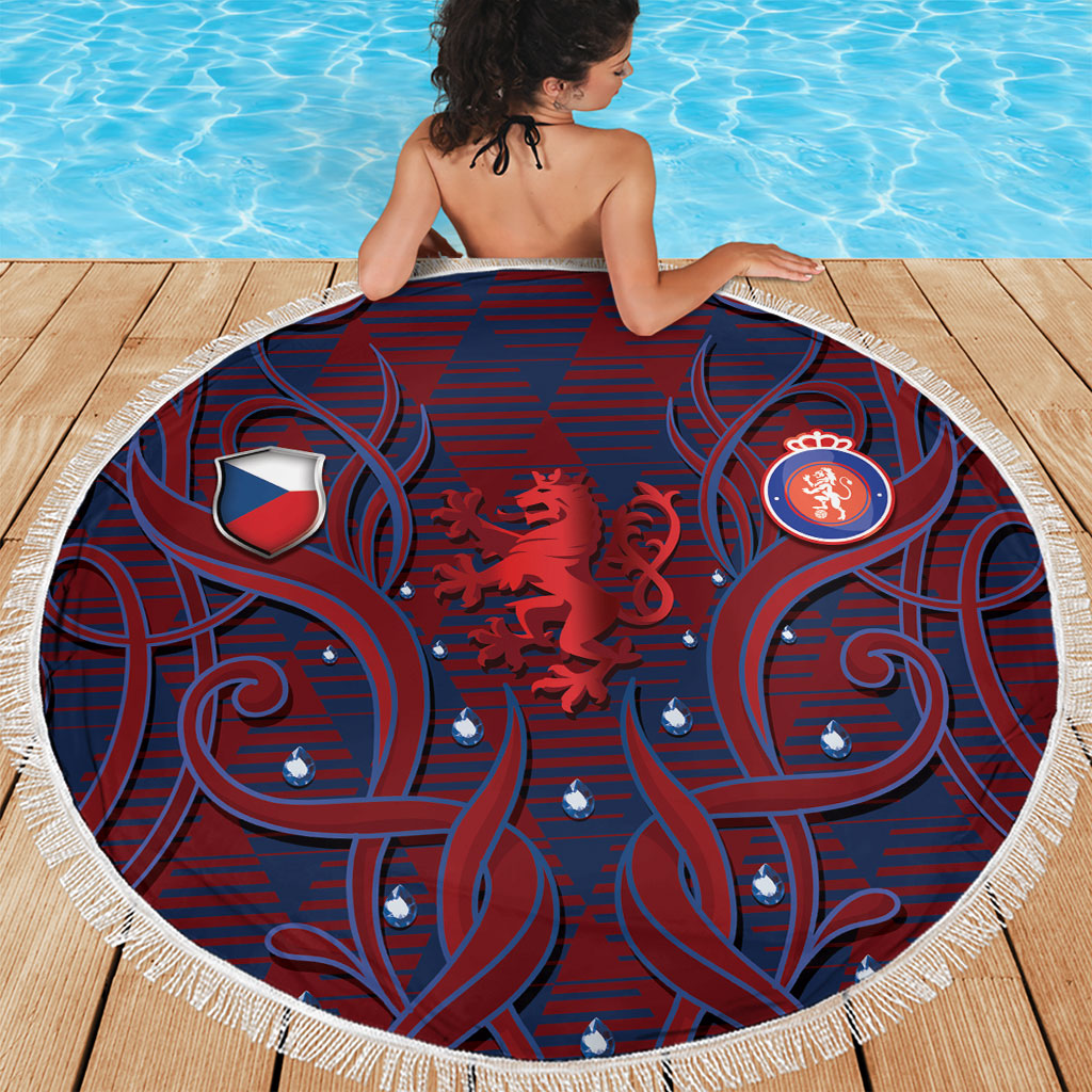 Czech Republic Football Beach Blanket Art Nouveau Patterns With National Lion