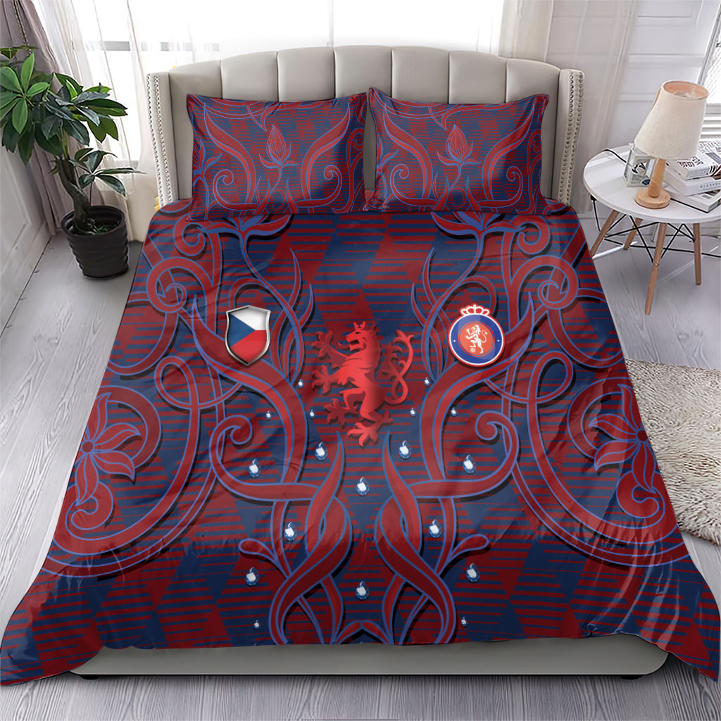 Czech Republic Football Bedding Set Art Nouveau Patterns With National Lion