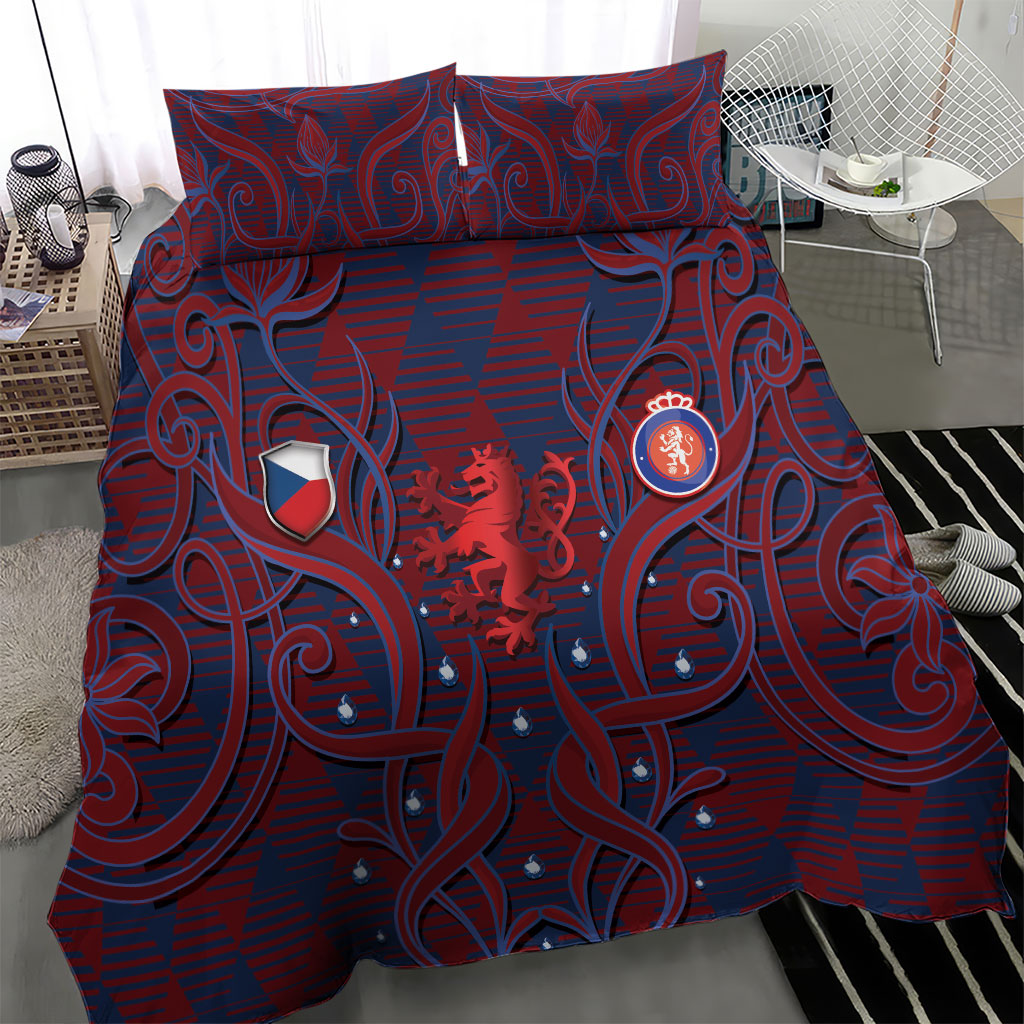 Czech Republic Football Bedding Set Art Nouveau Patterns With National Lion