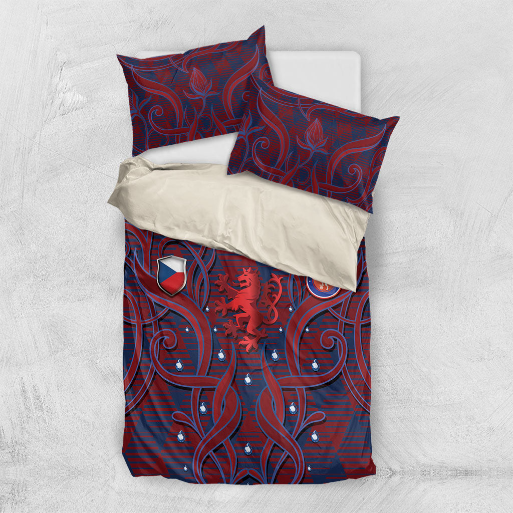 Czech Republic Football Bedding Set Art Nouveau Patterns With National Lion