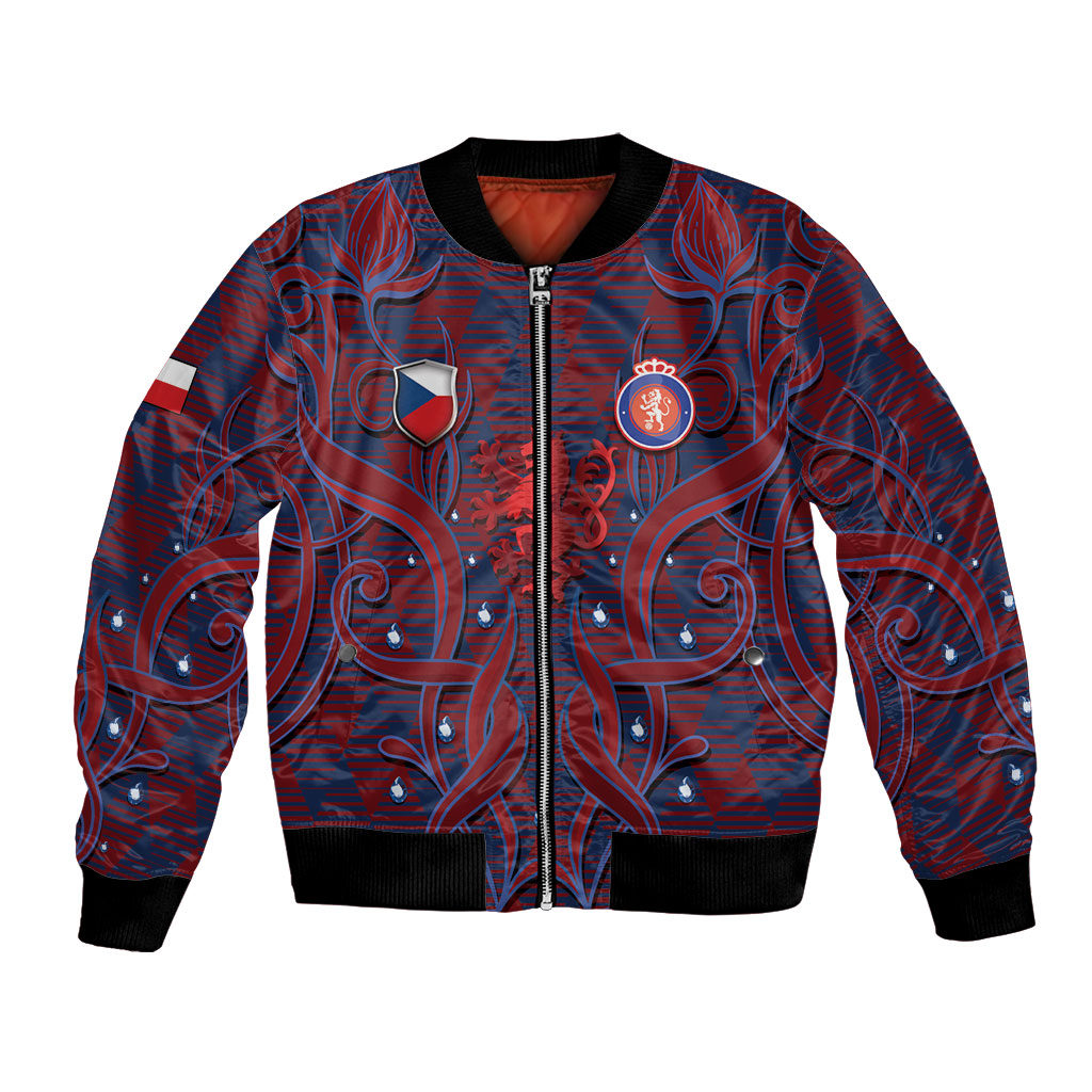 Custom Czech Republic Football Bomber Jacket Art Nouveau Patterns With National Lion