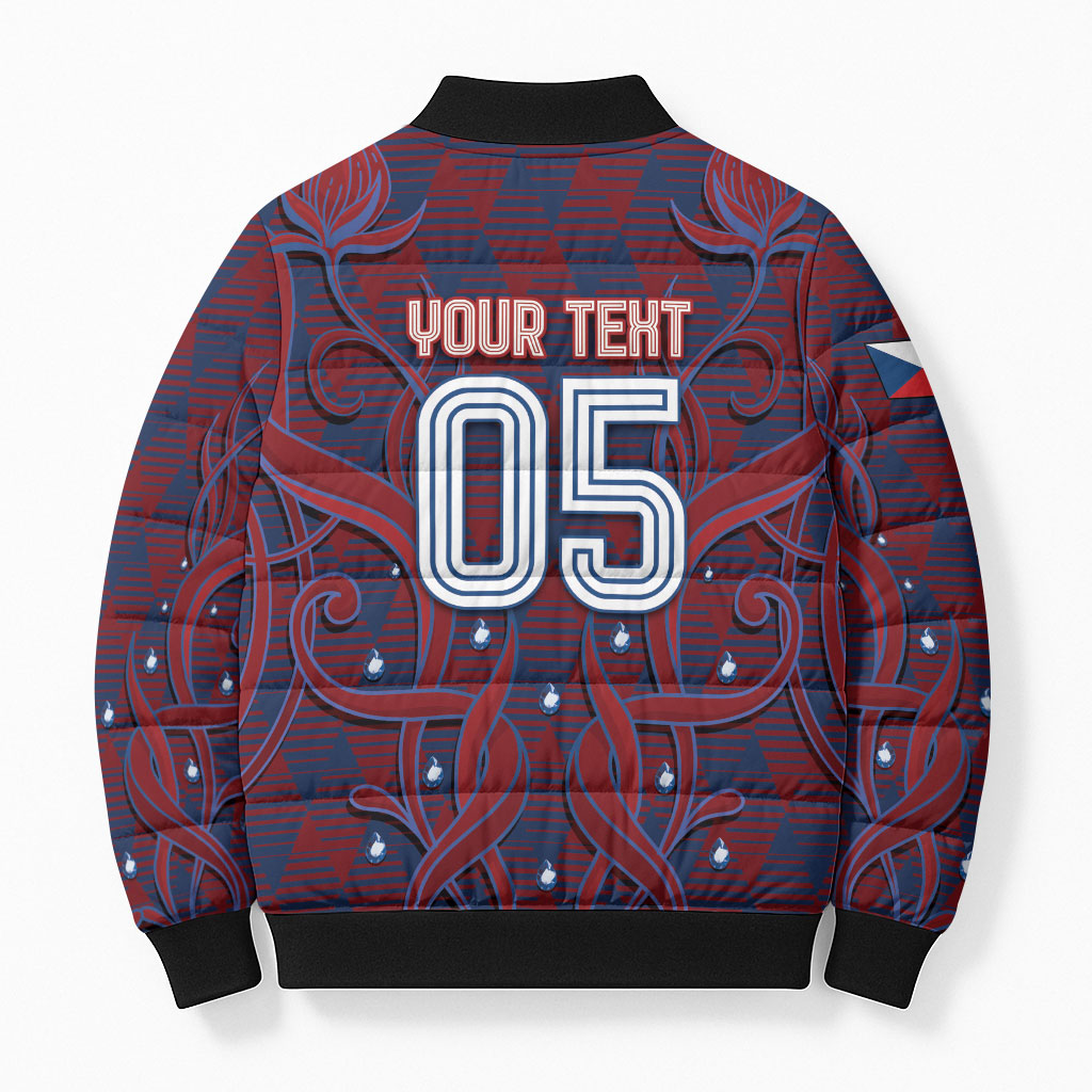 Custom Czech Republic Football Bomber Puffer Jacket Art Nouveau Patterns With National Lion