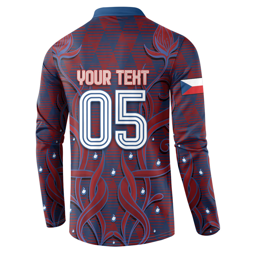 Custom Czech Republic Football Button Sweatshirt Art Nouveau Patterns With National Lion