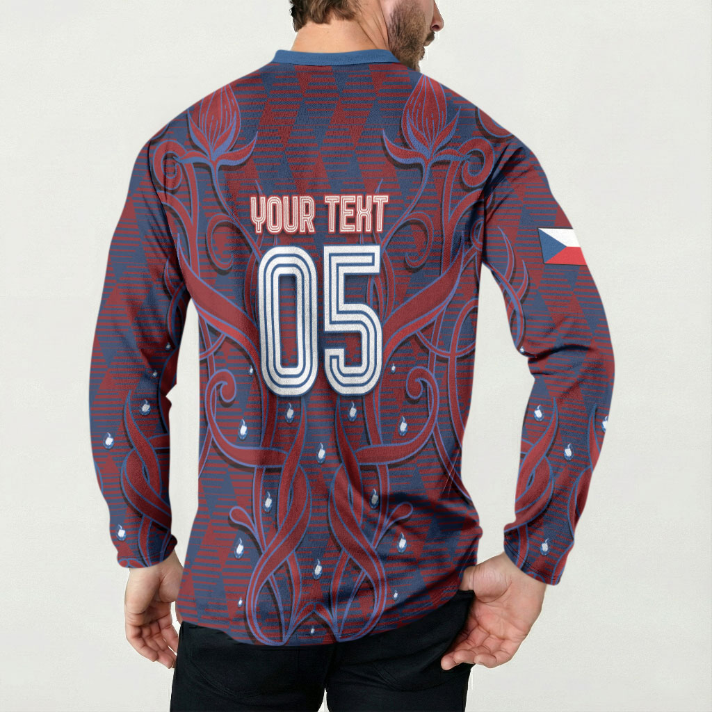 Custom Czech Republic Football Button Sweatshirt Art Nouveau Patterns With National Lion