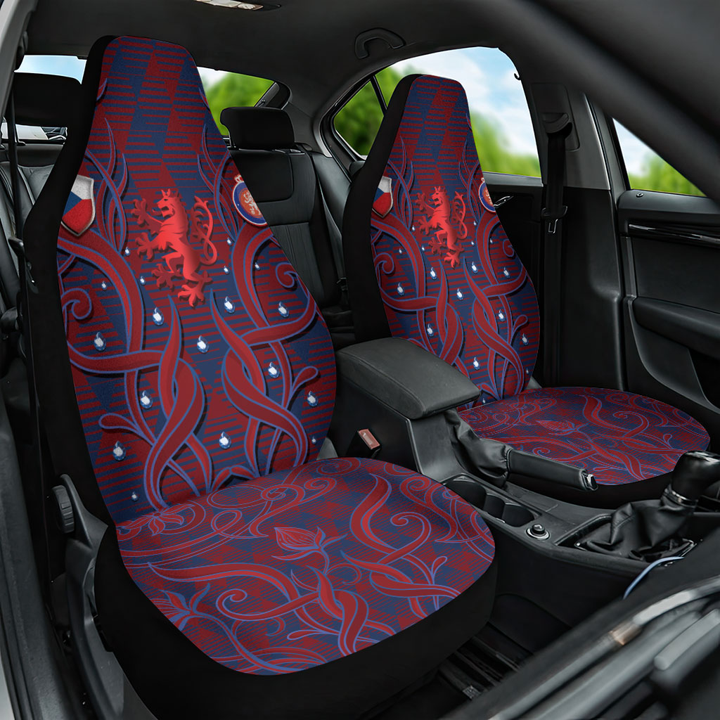 Czech Republic Football Car Seat Cover Art Nouveau Patterns With National Lion