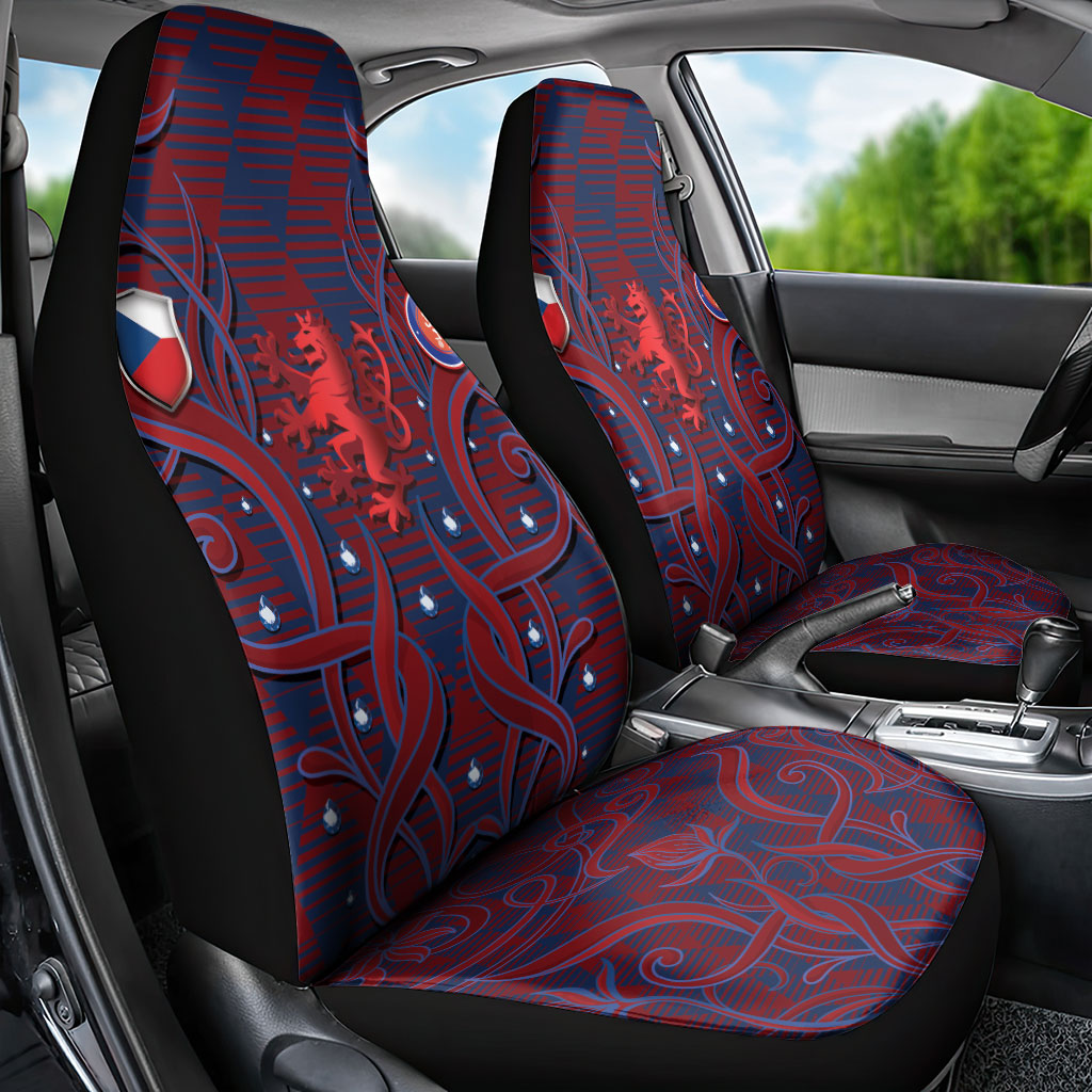 Czech Republic Football Car Seat Cover Art Nouveau Patterns With National Lion
