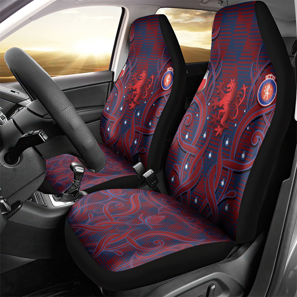 Czech Republic Football Car Seat Cover Art Nouveau Patterns With National Lion