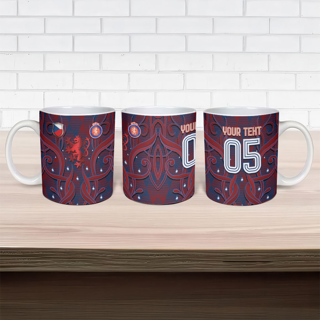 Custom Czech Republic Football Ceramic Mug Art Nouveau Patterns With National Lion