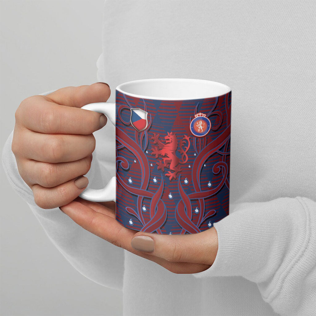 Custom Czech Republic Football Ceramic Mug Art Nouveau Patterns With National Lion