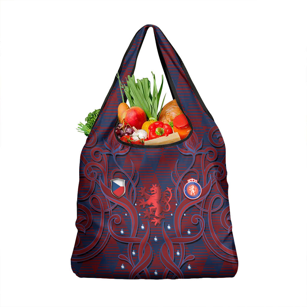 Czech Republic Football Grocery Bag Art Nouveau Patterns With National Lion
