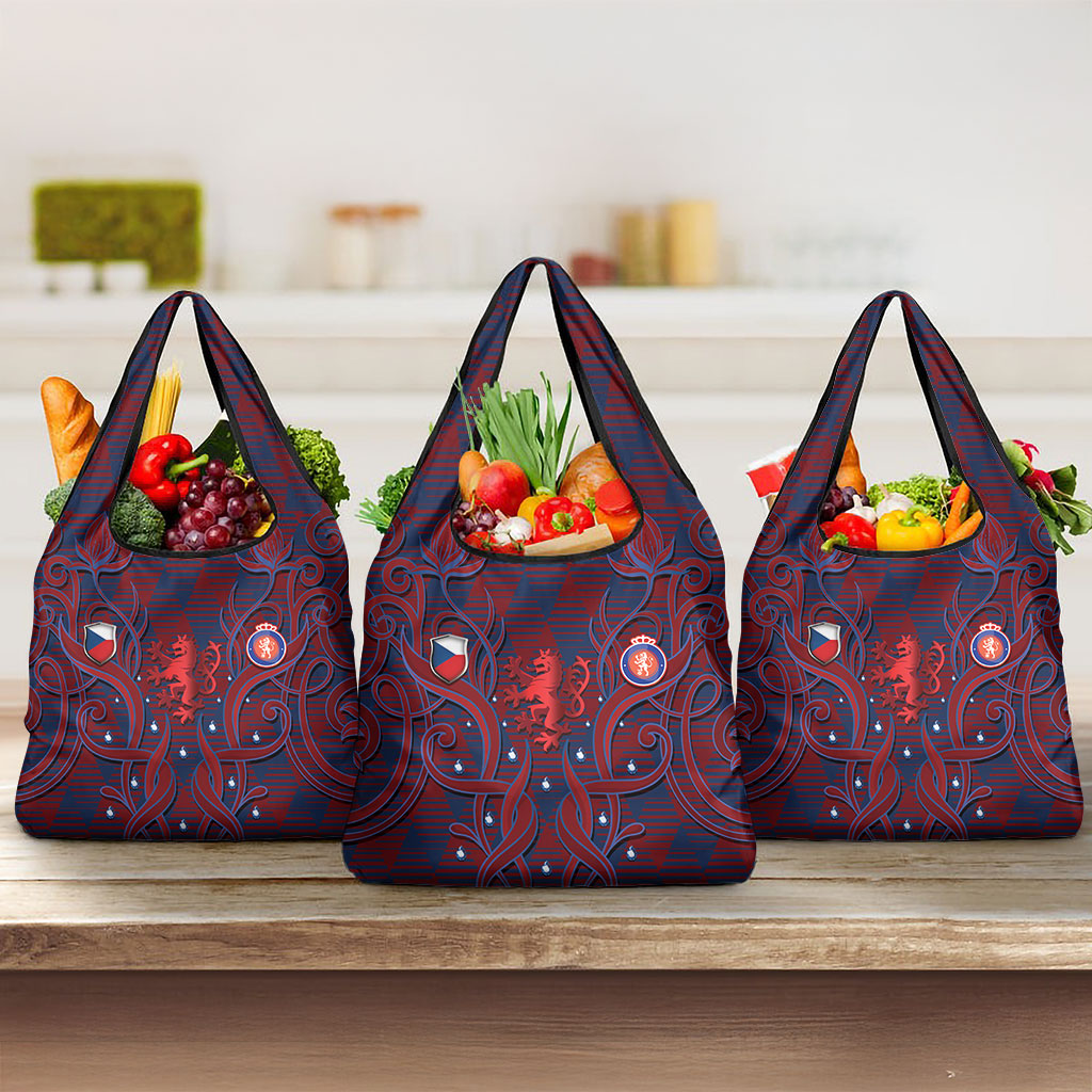 Czech Republic Football Grocery Bag Art Nouveau Patterns With National Lion