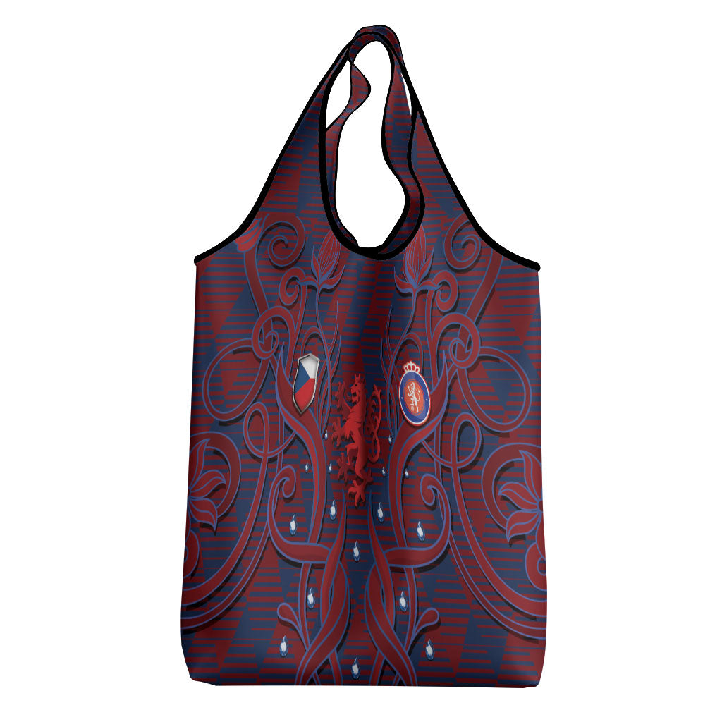 Czech Republic Football Grocery Bag Art Nouveau Patterns With National Lion