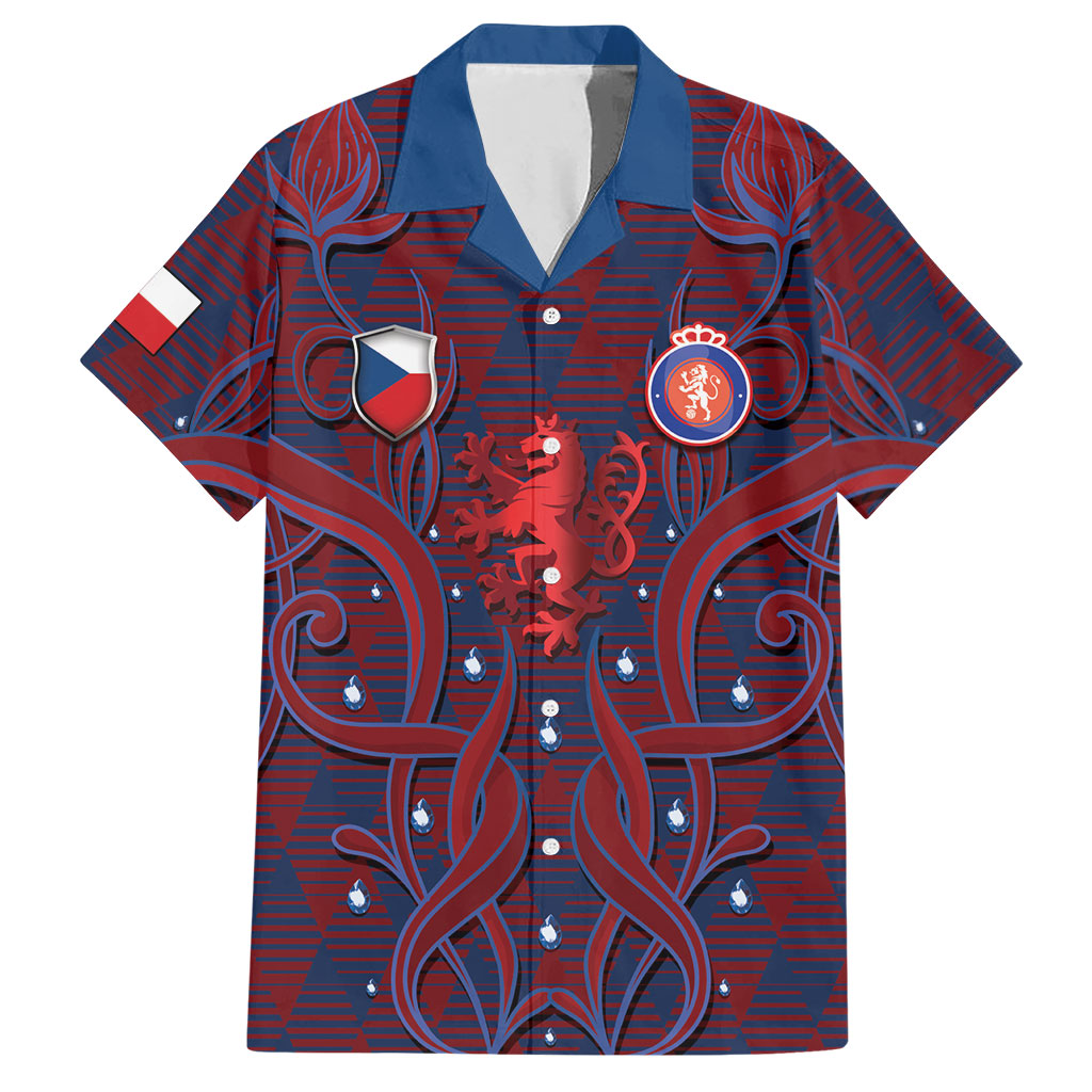 Custom Czech Republic Football Hawaiian Shirt Art Nouveau Patterns With National Lion
