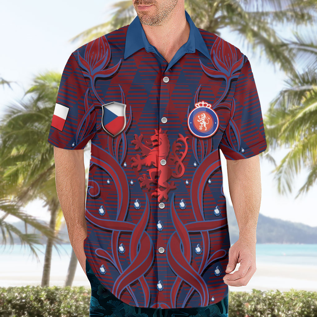 Custom Czech Republic Football Hawaiian Shirt Art Nouveau Patterns With National Lion