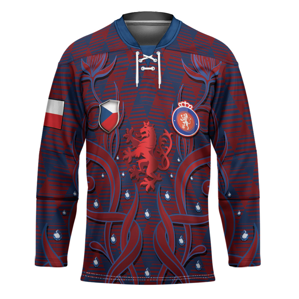 Custom Czech Republic Football Hockey Jersey Art Nouveau Patterns With National Lion