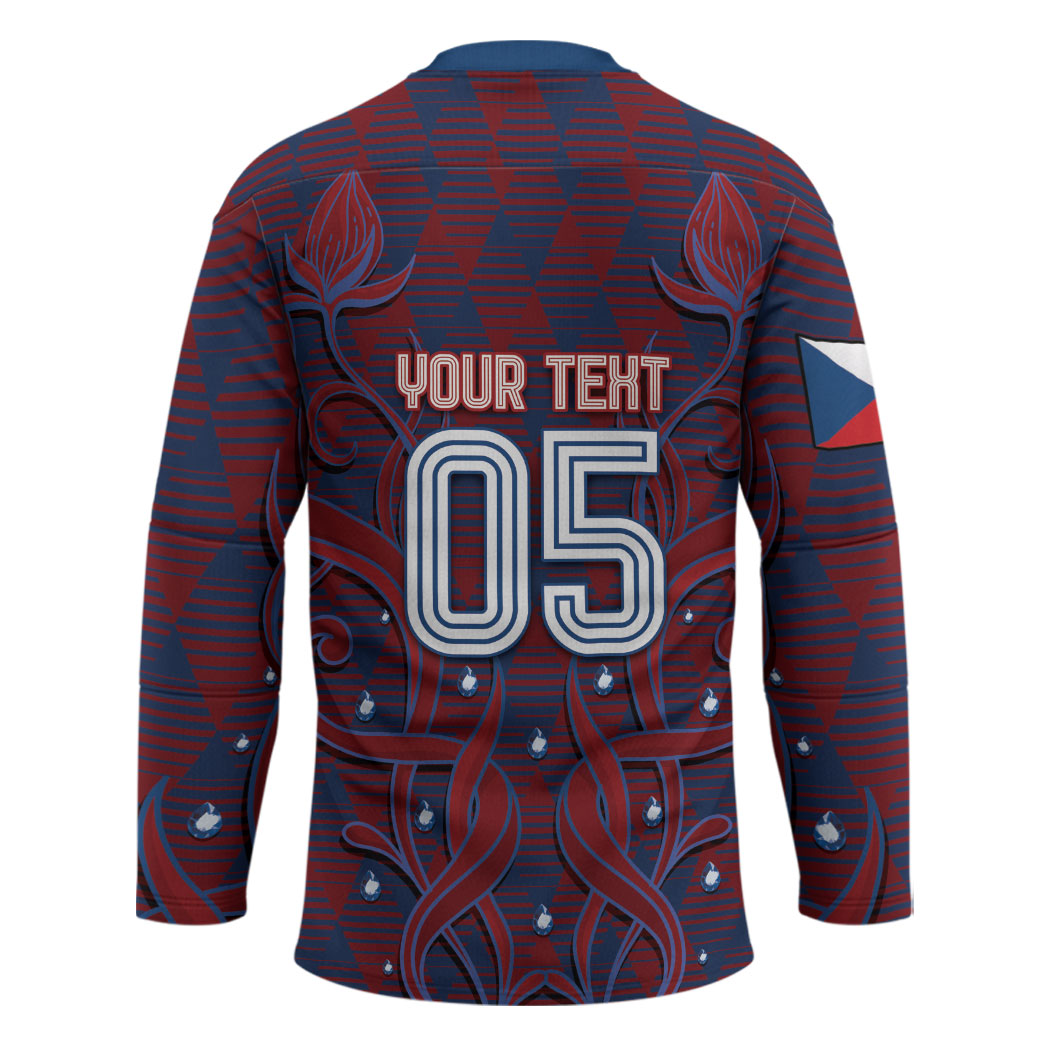Custom Czech Republic Football Hockey Jersey Art Nouveau Patterns With National Lion