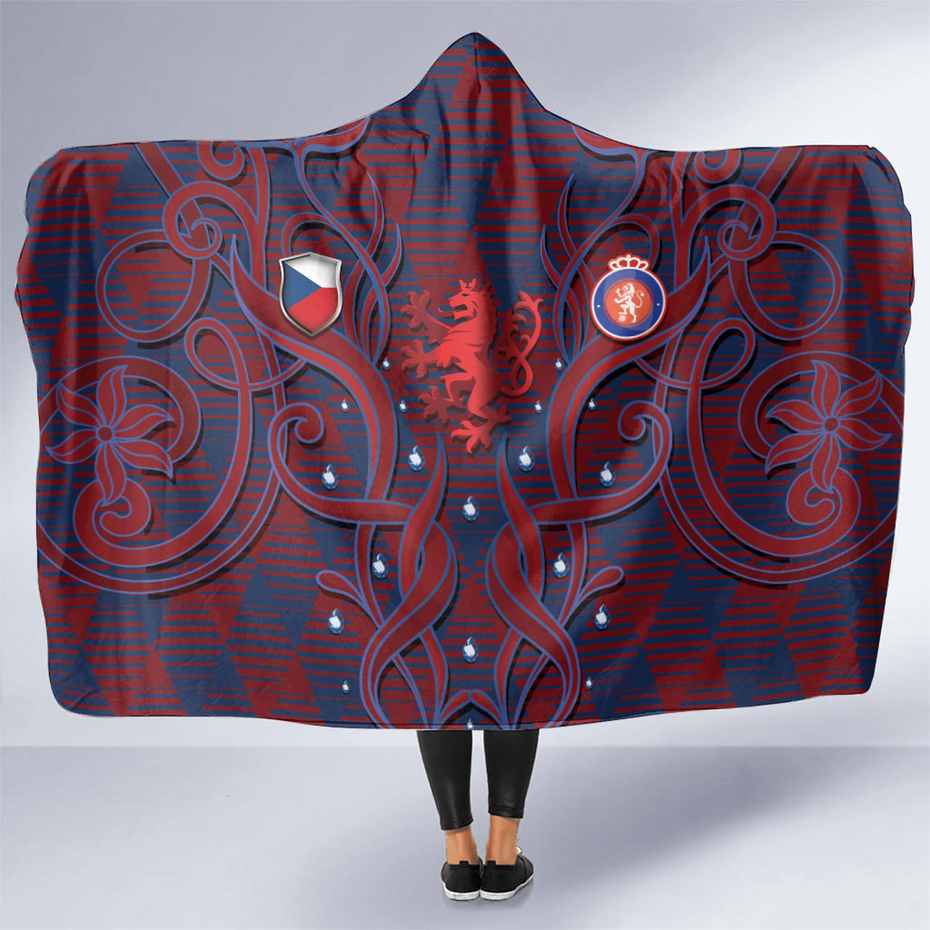 Czech Republic Football Hooded Blanket Art Nouveau Patterns With National Lion