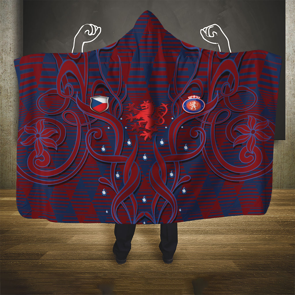 Czech Republic Football Hooded Blanket Art Nouveau Patterns With National Lion