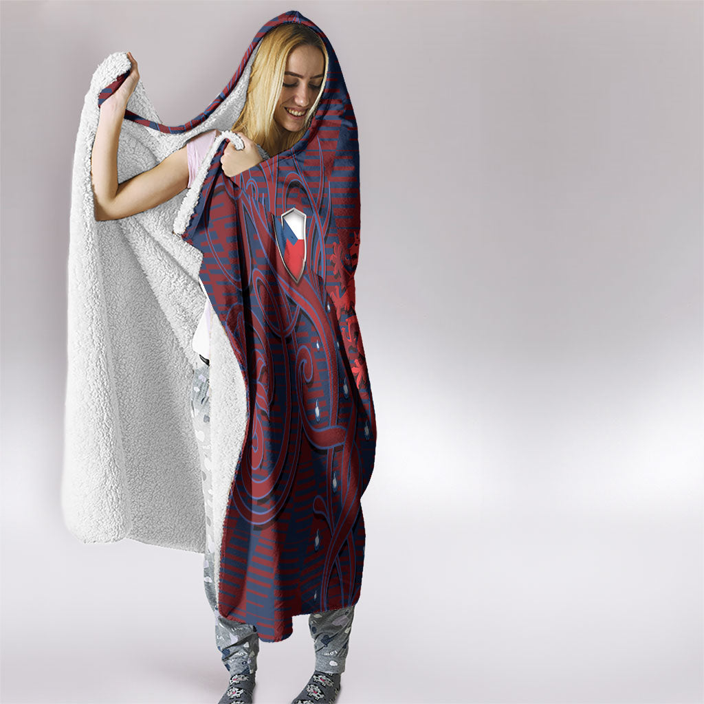 Czech Republic Football Hooded Blanket Art Nouveau Patterns With National Lion