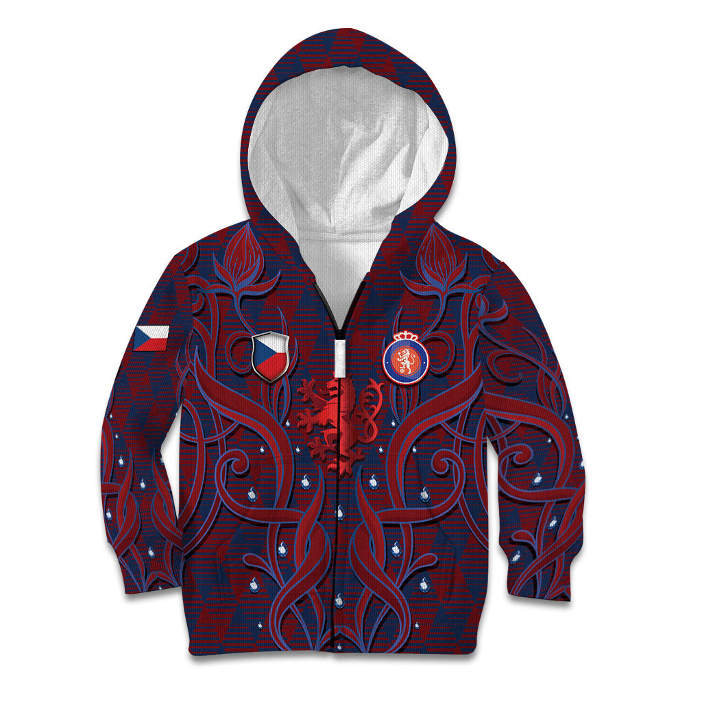 Custom Czech Republic Football Kid Hoodie Art Nouveau Patterns With National Lion