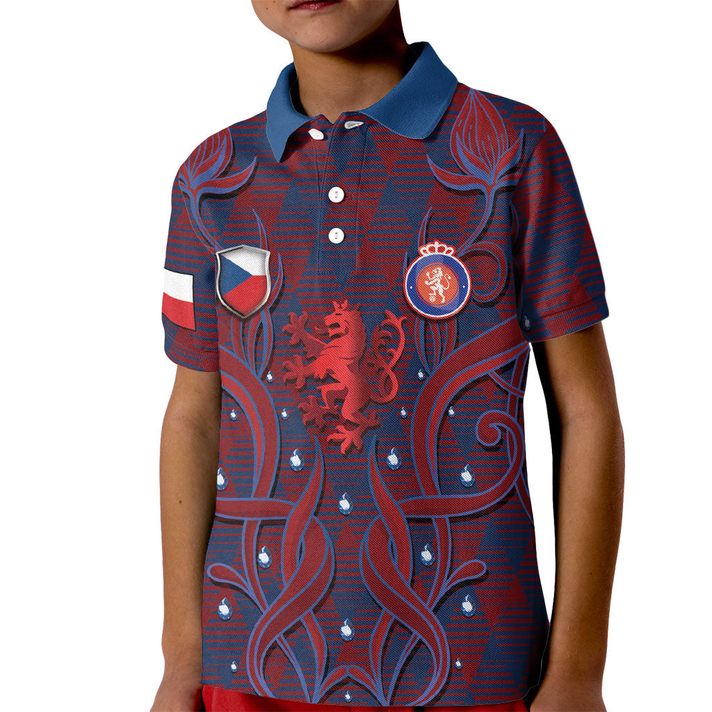 Custom Czech Republic Football Kid Polo Shirt Art Nouveau Patterns With National Lion