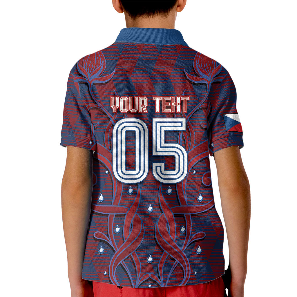 Custom Czech Republic Football Kid Polo Shirt Art Nouveau Patterns With National Lion