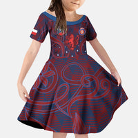 Custom Czech Republic Football Kid Short Sleeve Dress Art Nouveau Patterns With National Lion