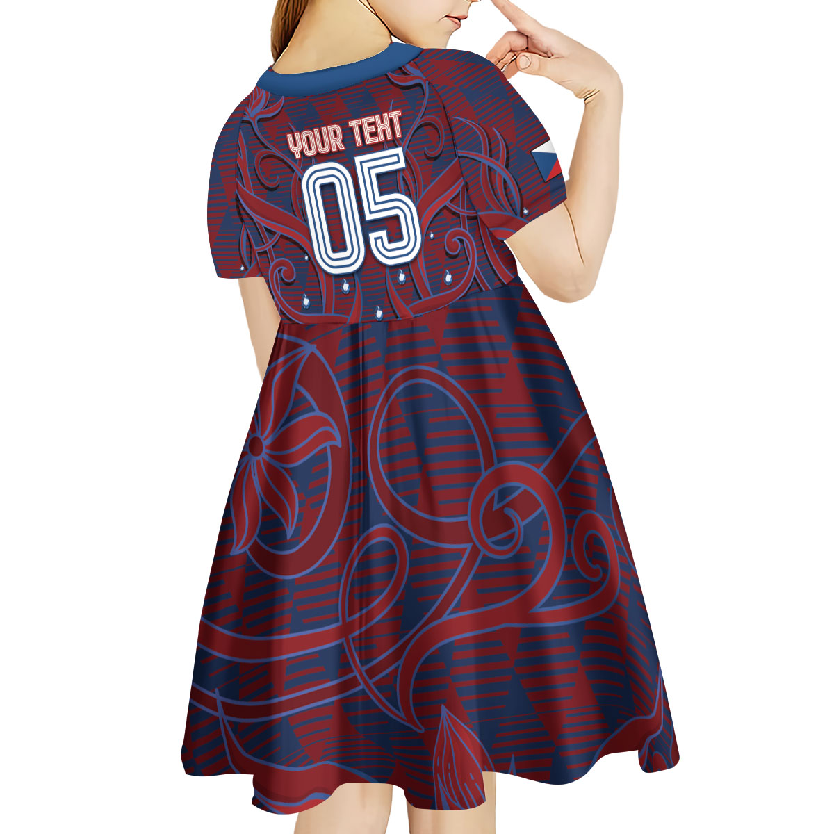 Custom Czech Republic Football Kid Short Sleeve Dress Art Nouveau Patterns With National Lion