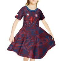 Custom Czech Republic Football Kid Short Sleeve Dress Art Nouveau Patterns With National Lion
