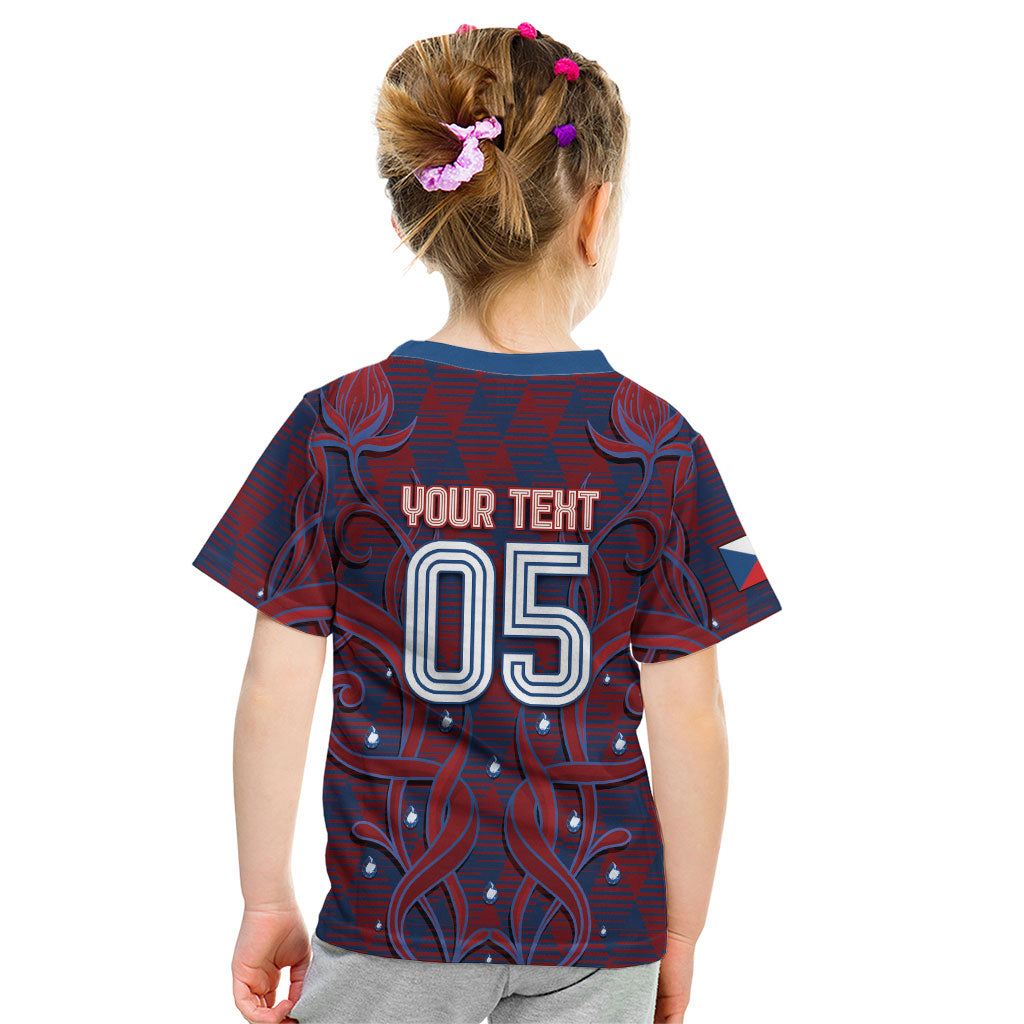 Custom Czech Republic Football Kid T Shirt Art Nouveau Patterns With National Lion