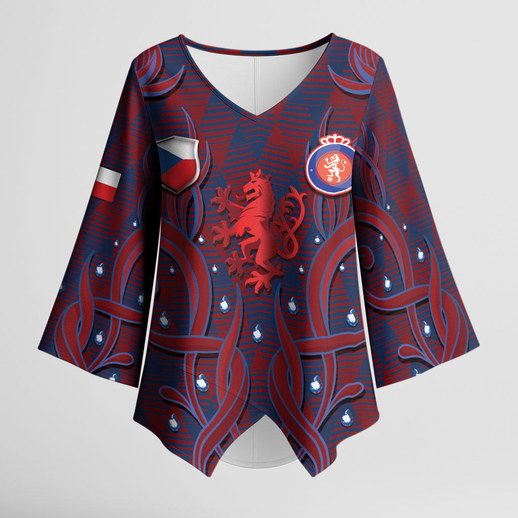 Custom Czech Republic Football Kimono Sleeve Blouse Art Nouveau Patterns With National Lion