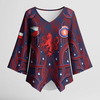 Custom Czech Republic Football Kimono Sleeve Blouse Art Nouveau Patterns With National Lion