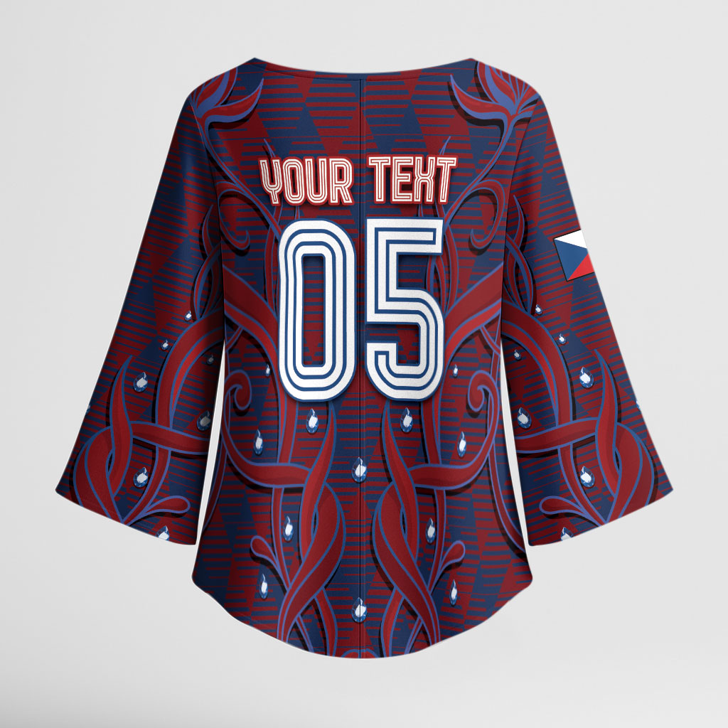 Custom Czech Republic Football Kimono Sleeve Blouse Art Nouveau Patterns With National Lion