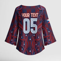 Custom Czech Republic Football Kimono Sleeve Blouse Art Nouveau Patterns With National Lion