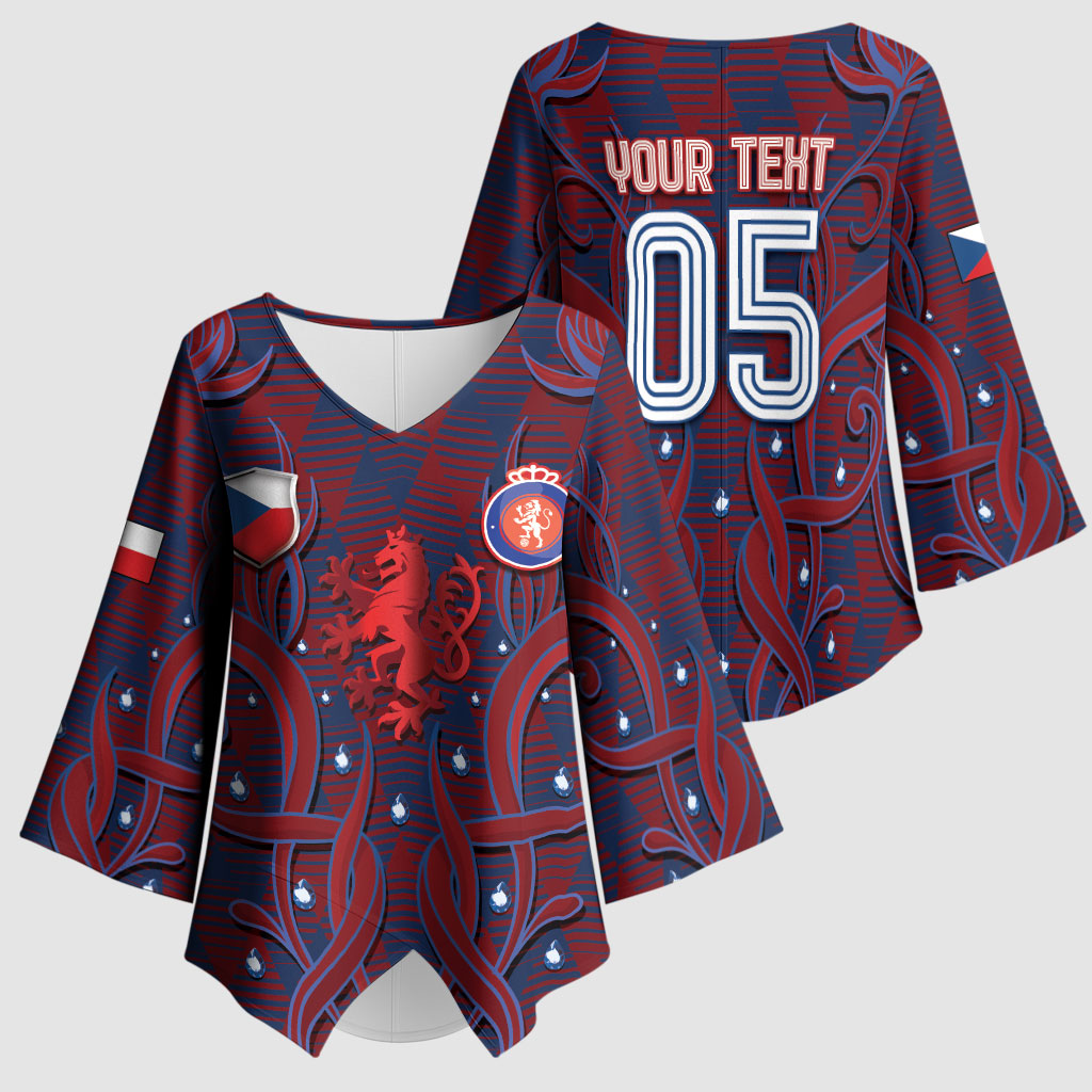 Custom Czech Republic Football Kimono Sleeve Blouse Art Nouveau Patterns With National Lion