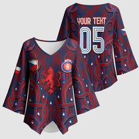 Custom Czech Republic Football Kimono Sleeve Blouse Art Nouveau Patterns With National Lion