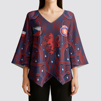 Custom Czech Republic Football Kimono Sleeve Blouse Art Nouveau Patterns With National Lion